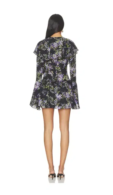 Norma Kamali Long Sleeve Deep V Ruffle Mini Dress | Thumbnail 3 Norma Kamali Long Sleeve Deep V Ruffle Mini Dress | Thumbnail 3