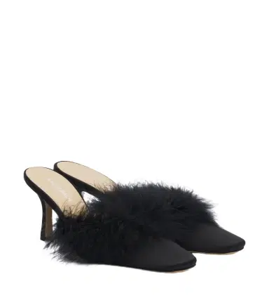 Mach & Mach Carolyn feather-trimmed satin mules | Thumbnail 1 Mach & Mach Carolyn feather-trimmed satin mules | Thumbnail 1