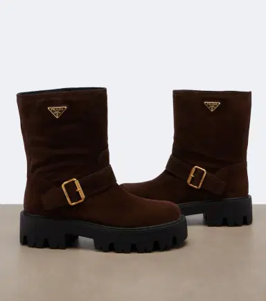 Prada Logo suede biker boots | Thumbnail 4 Prada Logo suede biker boots | Thumbnail 4