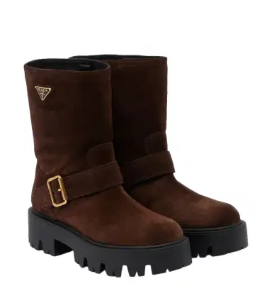 Prada Logo suede biker boots | Thumbnail 1 Prada Logo suede biker boots | Thumbnail 1