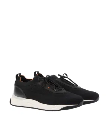 Santoni Leather-trimmed knitted sneakers | Thumbnail 1 Santoni Leather-trimmed knitted sneakers | Thumbnail 1