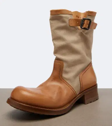 Prada Leather and canvas biker boots | Thumbnail 2 Prada Leather and canvas biker boots | Thumbnail 2