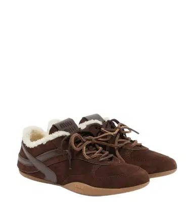Miu Miu Gymnasium leather-trimmed suede sneakers | Thumbnail 1 Miu Miu Gymnasium leather-trimmed suede sneakers | Thumbnail 1