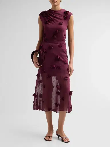 Simkhai Women's Cora Floral Appliqué Midi Skirt - Fig - Size Large | Thumbnail 2 Simkhai Women's Cora Floral Appliqué Midi Skirt - Fig - Size Large | Thumbnail 2