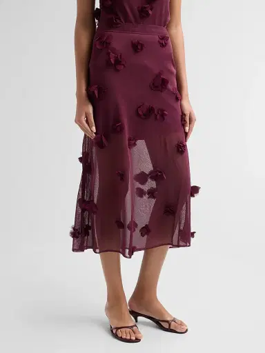 Simkhai Women's Cora Floral Appliqué Midi Skirt - Fig - Size Large | Thumbnail 4 Simkhai Women's Cora Floral Appliqué Midi Skirt - Fig - Size Large | Thumbnail 4