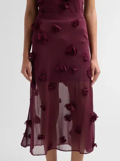 Simkhai Women's Cora Floral Appliqué Midi Skirt - Fig - Size Large | Thumbnail 5 Simkhai Women's Cora Floral Appliqué Midi Skirt - Fig - Size Large | Thumbnail 5