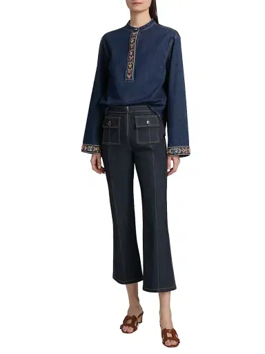 Cinq à Sept Women's Birdie Embellished Denim Top - Abyss | Thumbnail 2 Cinq à Sept Women's Birdie Embellished Denim Top - Abyss | Thumbnail 2