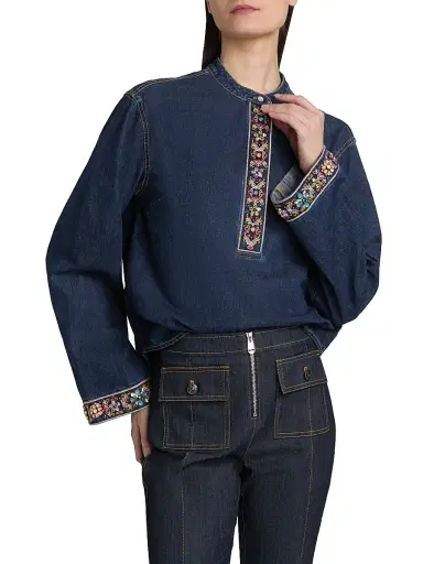 Cinq à Sept Women's Birdie Embellished Denim Top - Abyss | Thumbnail 3 Cinq à Sept Women's Birdie Embellished Denim Top - Abyss | Thumbnail 3
