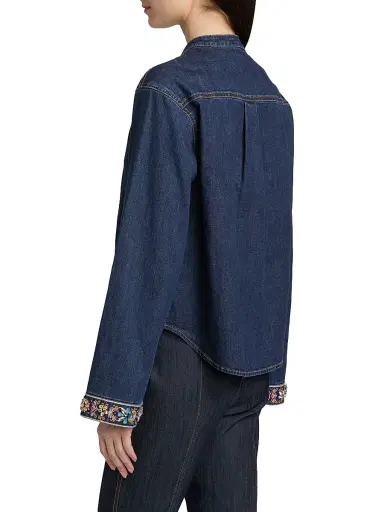 Cinq à Sept Women's Birdie Embellished Denim Top - Abyss | Thumbnail 5 Cinq à Sept Women's Birdie Embellished Denim Top - Abyss | Thumbnail 5