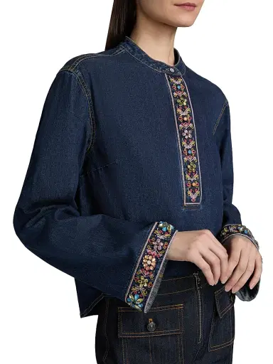 Cinq à Sept Women's Birdie Embellished Denim Top - Abyss | Thumbnail 6 Cinq à Sept Women's Birdie Embellished Denim Top - Abyss | Thumbnail 6