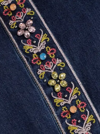 Cinq à Sept Women's Birdie Embellished Denim Top - Abyss | Thumbnail 7 Cinq à Sept Women's Birdie Embellished Denim Top - Abyss | Thumbnail 7