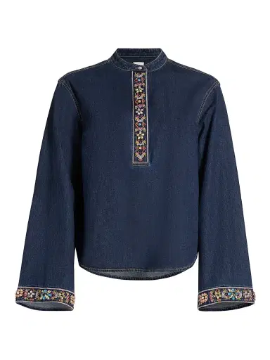 Cinq à Sept Women's Birdie Embellished Denim Top - Abyss | Thumbnail 1 Cinq à Sept Women's Birdie Embellished Denim Top - Abyss | Thumbnail 1