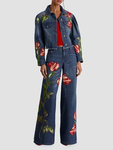 ALICE + OLIVIA Women's Amazing Embroidered Appliqué Baggy Low-Rise Jeans - Freyja Blue Soft Tulip | Thumbnail 2 ALICE + OLIVIA Women's Amazing Embroidered Appliqué Baggy Low-Rise Jeans - Freyja Blue Soft Tulip | Thumbnail 2