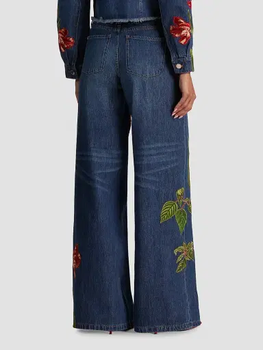 ALICE + OLIVIA Women's Amazing Embroidered Appliqué Baggy Low-Rise Jeans - Freyja Blue Soft Tulip | Thumbnail 3 ALICE + OLIVIA Women's Amazing Embroidered Appliqué Baggy Low-Rise Jeans - Freyja Blue Soft Tulip | Thumbnail 3