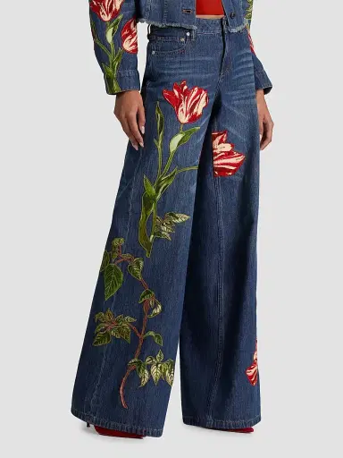 ALICE + OLIVIA Women's Amazing Embroidered Appliqué Baggy Low-Rise Jeans - Freyja Blue Soft Tulip | Thumbnail 6 ALICE + OLIVIA Women's Amazing Embroidered Appliqué Baggy Low-Rise Jeans - Freyja Blue Soft Tulip | Thumbnail 6