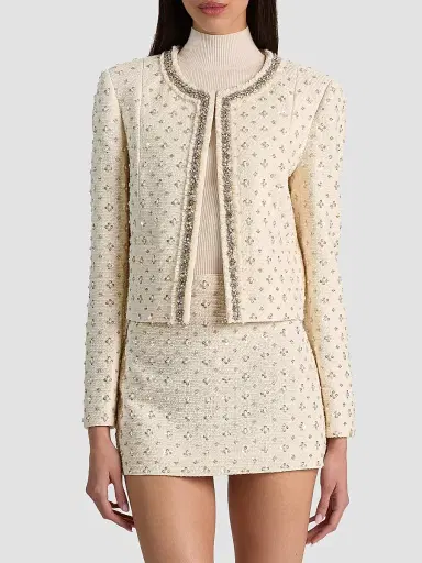 Alice + Olivia Women's Thomasina Embellished Tweed Crop Jacket - Vanilla - Size XL | Thumbnail 4 Alice + Olivia Women's Thomasina Embellished Tweed Crop Jacket - Vanilla - Size XL | Thumbnail 4