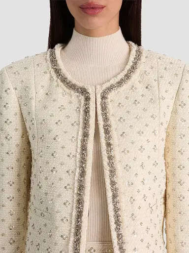Alice + Olivia Women's Thomasina Embellished Tweed Crop Jacket - Vanilla - Size XL | Thumbnail 5 Alice + Olivia Women's Thomasina Embellished Tweed Crop Jacket - Vanilla - Size XL | Thumbnail 5