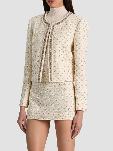 Alice + Olivia Women's Thomasina Embellished Tweed Crop Jacket - Vanilla - Size XL | Thumbnail 6 Alice + Olivia Women's Thomasina Embellished Tweed Crop Jacket - Vanilla - Size XL | Thumbnail 6