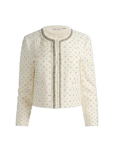Alice + Olivia Women's Thomasina Embellished Tweed Crop Jacket - Vanilla - Size XL | Thumbnail 1 Alice + Olivia Women's Thomasina Embellished Tweed Crop Jacket - Vanilla - Size XL | Thumbnail 1