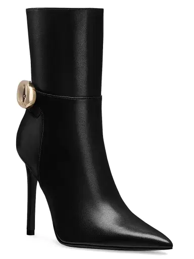Stuart Weitzman Women's Stuart Power 100MM Buckle-Detail Leather Booties | Thumbnail 2 Stuart Weitzman Women's Stuart Power 100MM Buckle-Detail Leather Booties | Thumbnail 2