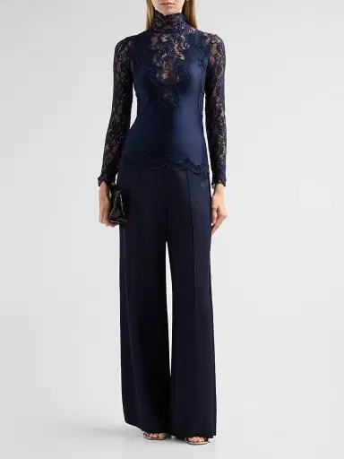 Rabanne Women's Lace Satin Long-Sleeve Top | Thumbnail 2 Rabanne Women's Lace Satin Long-Sleeve Top | Thumbnail 2
