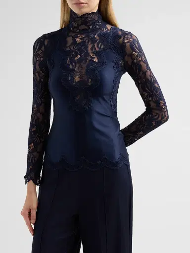 Rabanne Women's Lace Satin Long-Sleeve Top | Thumbnail 4 Rabanne Women's Lace Satin Long-Sleeve Top | Thumbnail 4