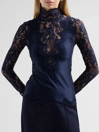 Rabanne Women's Lace Satin Long-Sleeve Top | Thumbnail 5 Rabanne Women's Lace Satin Long-Sleeve Top | Thumbnail 5