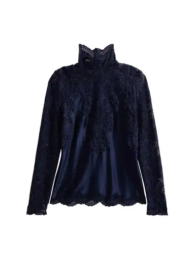 Rabanne Women's Lace Satin Long-Sleeve Top | Thumbnail 1 Rabanne Women's Lace Satin Long-Sleeve Top | Thumbnail 1