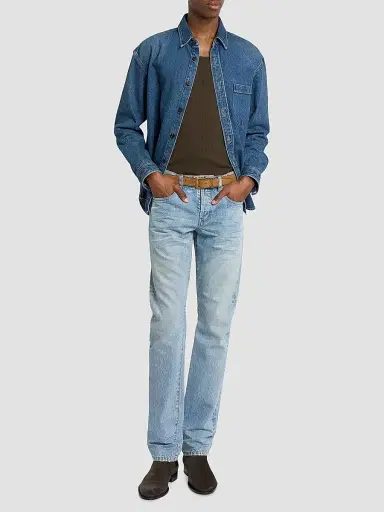 Saint Laurent Men's Cassandre Shirt in Denim | Thumbnail 2 Saint Laurent Men's Cassandre Shirt in Denim | Thumbnail 2