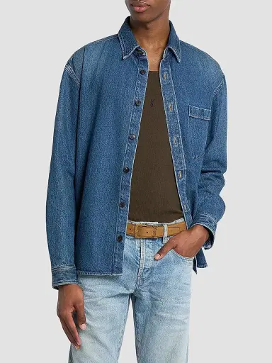 Saint Laurent Men's Cassandre Shirt in Denim | Thumbnail 3 Saint Laurent Men's Cassandre Shirt in Denim | Thumbnail 3