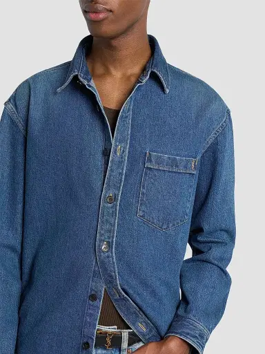 Saint Laurent Men's Cassandre Shirt in Denim | Thumbnail 5 Saint Laurent Men's Cassandre Shirt in Denim | Thumbnail 5