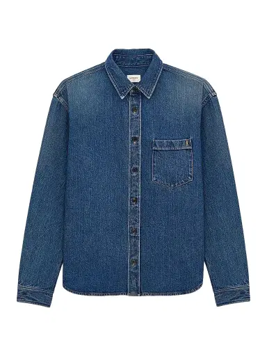 Saint Laurent Men's Cassandre Shirt in Denim | Thumbnail 1 Saint Laurent Men's Cassandre Shirt in Denim | Thumbnail 1