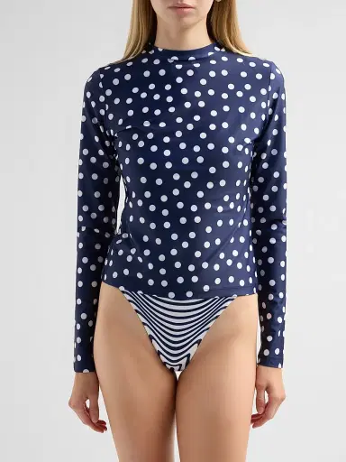 Jean Paul Gaultier Women's Polka Dot Stretch-Jersey Crewneck Top - Navy White - Size Small | Thumbnail 4 Jean Paul Gaultier Women's Polka Dot Stretch-Jersey Crewneck Top - Navy White - Size Small | Thumbnail 4