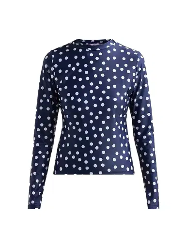 Jean Paul Gaultier Women's Polka Dot Stretch-Jersey Crewneck Top - Navy White - Size Small | Thumbnail 1 Jean Paul Gaultier Women's Polka Dot Stretch-Jersey Crewneck Top - Navy White - Size Small | Thumbnail 1