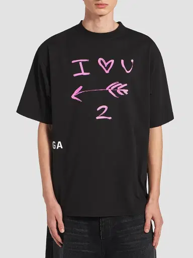 Balenciaga Men's I Love U Medium Fit T-Shirt - Black | Thumbnail 2 Balenciaga Men's I Love U Medium Fit T-Shirt - Black | Thumbnail 2