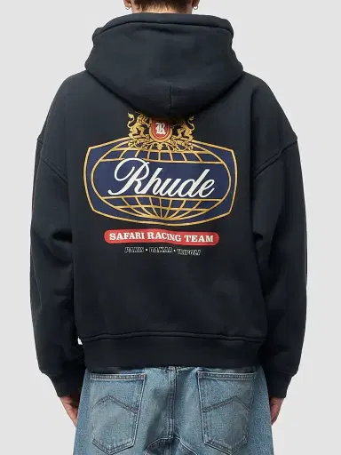 Rhude Men's Safari Crest Zip-Front Hoodie - Vintage Black Blue | Thumbnail 2 Rhude Men's Safari Crest Zip-Front Hoodie - Vintage Black Blue | Thumbnail 2