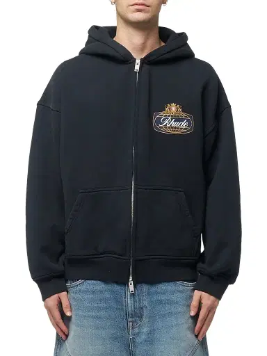 Rhude Men's Safari Crest Zip-Front Hoodie - Vintage Black Blue | Thumbnail 1 Rhude Men's Safari Crest Zip-Front Hoodie - Vintage Black Blue | Thumbnail 1