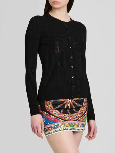 Dolce & Gabbana Women's Molded Rib-Knit Cardigan - Nero - Size 12 | Thumbnail 4 Dolce & Gabbana Women's Molded Rib-Knit Cardigan - Nero - Size 12 | Thumbnail 4
