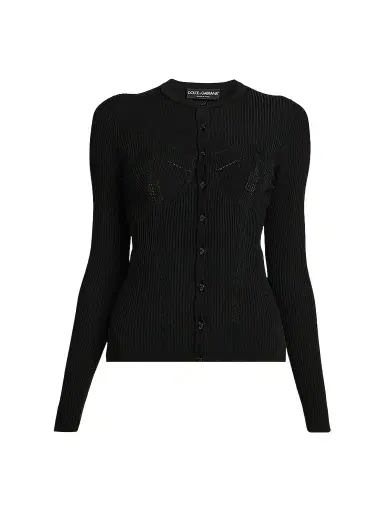 Dolce & Gabbana Women's Molded Rib-Knit Cardigan - Nero - Size 12 | Thumbnail 1 Dolce & Gabbana Women's Molded Rib-Knit Cardigan - Nero - Size 12 | Thumbnail 1