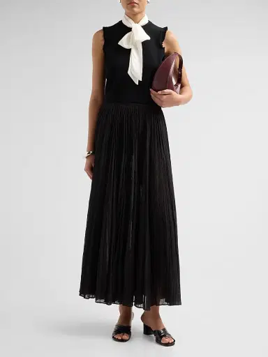 Cinq à Sept Women's Chiara Contrast Tieneck Top - Black Gardenia | Thumbnail 2 Cinq à Sept Women's Chiara Contrast Tieneck Top - Black Gardenia | Thumbnail 2