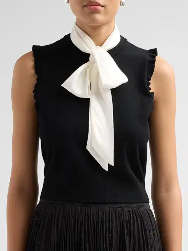 Cinq à Sept Women's Chiara Contrast Tieneck Top - Black Gardenia | Thumbnail 5 Cinq à Sept Women's Chiara Contrast Tieneck Top - Black Gardenia | Thumbnail 5