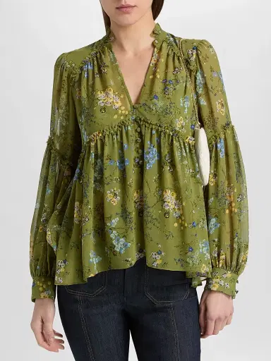 Cinq à Sept Women's Windswept Floral Edeline Top - Iguana Multi | Thumbnail 3 Cinq à Sept Women's Windswept Floral Edeline Top - Iguana Multi | Thumbnail 3