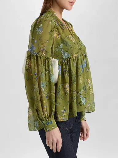 Cinq à Sept Women's Windswept Floral Edeline Top - Iguana Multi | Thumbnail 4 Cinq à Sept Women's Windswept Floral Edeline Top - Iguana Multi | Thumbnail 4