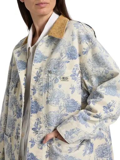 R13 Women's Floral Cotton Chore Jacket - Dustbloom Indigo - Size XS | Thumbnail 6 R13 Women's Floral Cotton Chore Jacket - Dustbloom Indigo - Size XS | Thumbnail 6