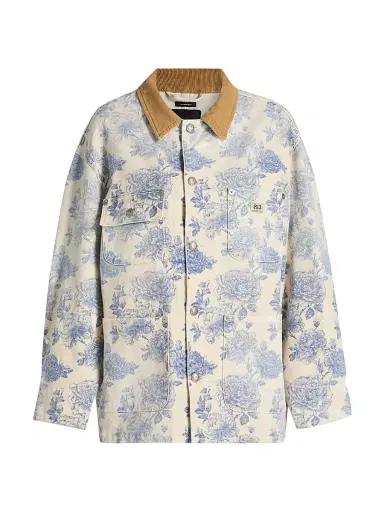R13 Women's Floral Cotton Chore Jacket - Dustbloom Indigo - Size XS | Thumbnail 1 R13 Women's Floral Cotton Chore Jacket - Dustbloom Indigo - Size XS | Thumbnail 1