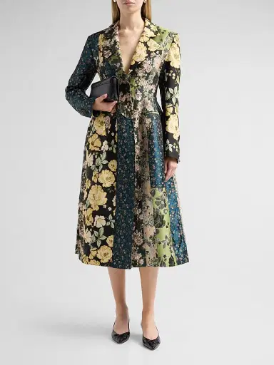 Jason Wu Collection Women's Mixed Floral Jacquard Paneled Coatdress - Black Yellow Multi - Size 8 | Thumbnail 2 Jason Wu Collection Women's Mixed Floral Jacquard Paneled Coatdress - Black Yellow Multi - Size 8 | Thumbnail 2