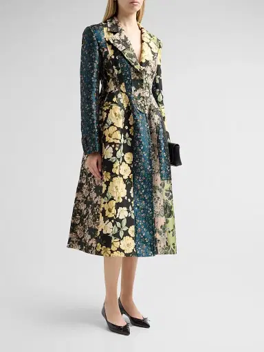 Jason Wu Collection Women's Mixed Floral Jacquard Paneled Coatdress - Black Yellow Multi - Size 8 | Thumbnail 4 Jason Wu Collection Women's Mixed Floral Jacquard Paneled Coatdress - Black Yellow Multi - Size 8 | Thumbnail 4