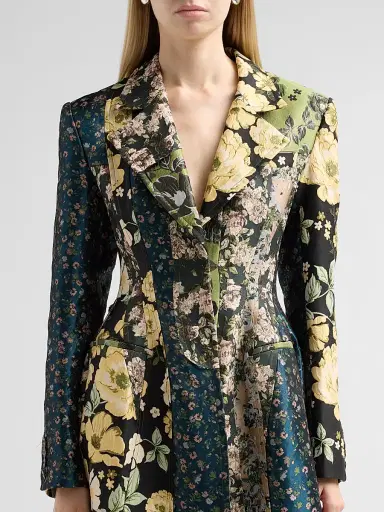 Jason Wu Collection Women's Mixed Floral Jacquard Paneled Coatdress - Black Yellow Multi - Size 8 | Thumbnail 5 Jason Wu Collection Women's Mixed Floral Jacquard Paneled Coatdress - Black Yellow Multi - Size 8 | Thumbnail 5