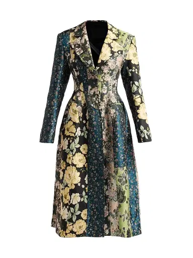 Jason Wu Collection Women's Mixed Floral Jacquard Paneled Coatdress - Black Yellow Multi - Size 8 | Thumbnail 1 Jason Wu Collection Women's Mixed Floral Jacquard Paneled Coatdress - Black Yellow Multi - Size 8 | Thumbnail 1