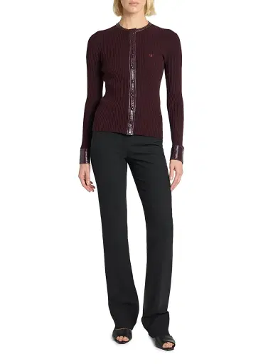 Courrèges Women's Faux-Leather-Trim Logo Cardigan | Thumbnail 2 Courrèges Women's Faux-Leather-Trim Logo Cardigan | Thumbnail 2